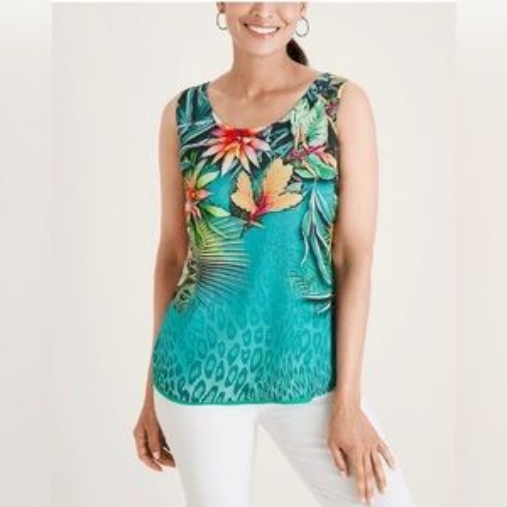 Womens  Floral Tropical To Solid Reversible Tank Top Shirt